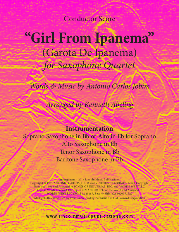 The Girl From Ipanema (for Saxophone Quartet SATB or AATB) Sheet music